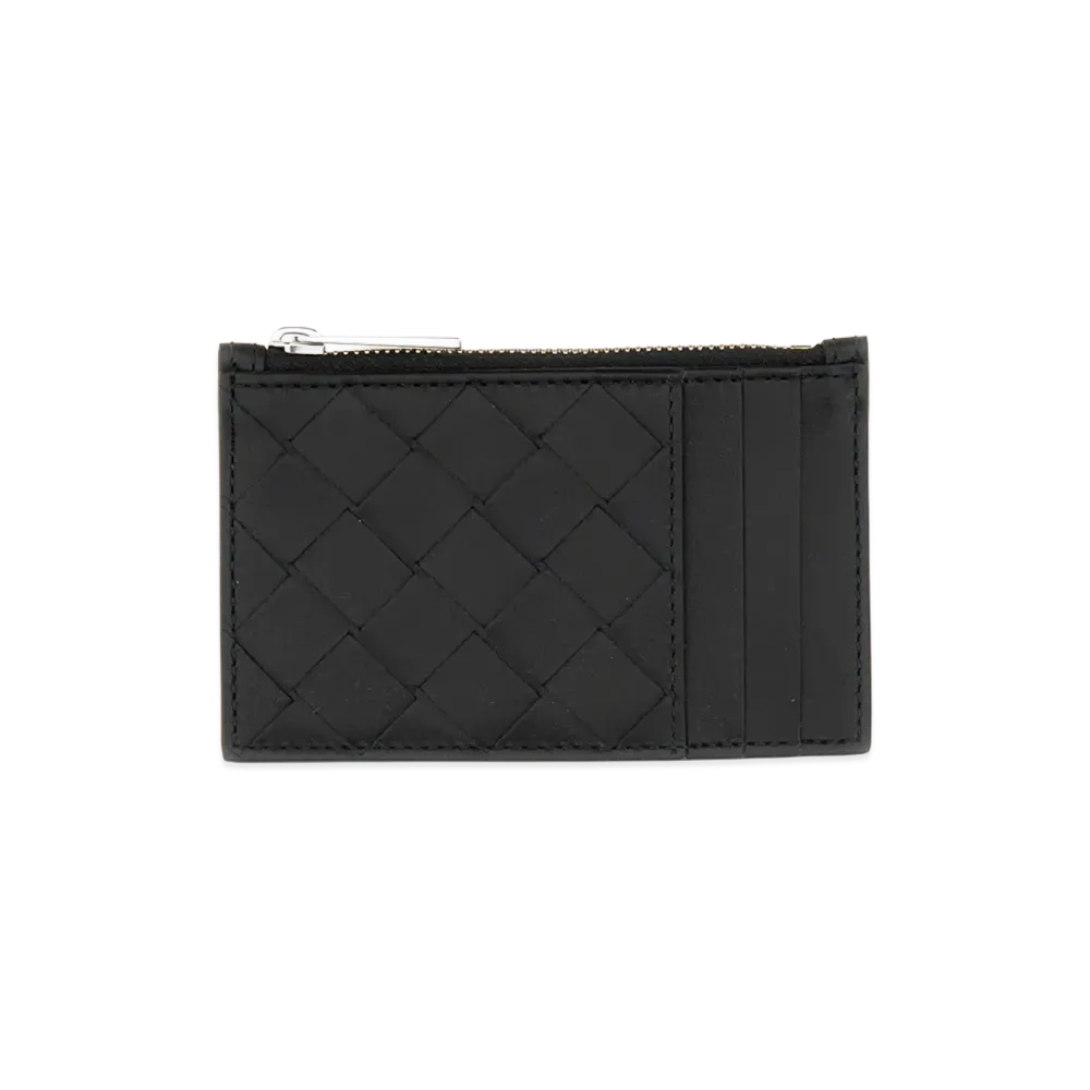 Bottega Veneta Woven Card Holder With Zipper "Black"