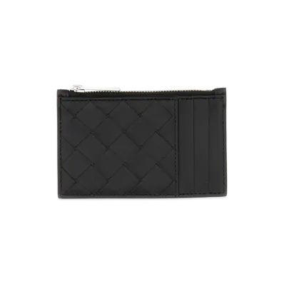 Bottega Veneta Woven Card Holder With Zipper "Black"
