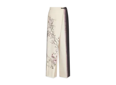 Dior Women's Wrap Pants Silk Twill with Dior Pivoine Motif "White/Multicolor"