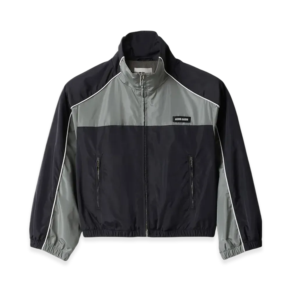 MIU MIU Women's Technical Silk Zipper Blouson Jacket "Blue/Lead Grey"