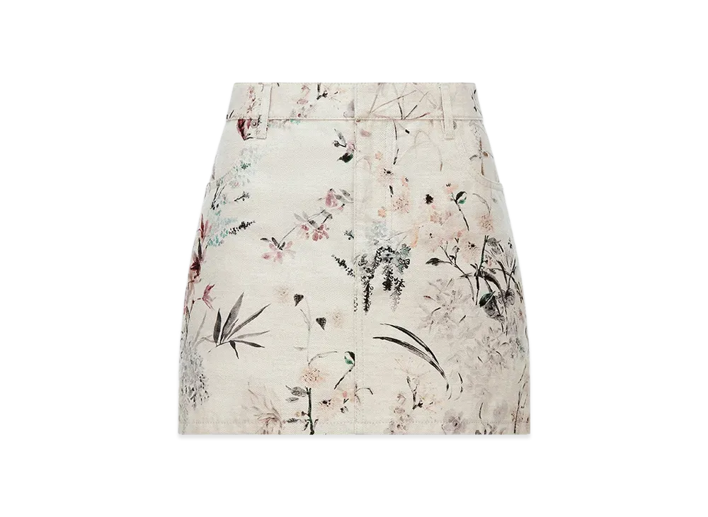 Dior Women's Miniskirt Cotton and Linen Denim with Millefiori Motif "Multicolor/Beige"