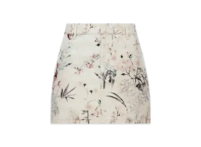 Dior Women's Miniskirt Cotton and Linen Denim with Millefiori Motif "Multicolor/Beige"