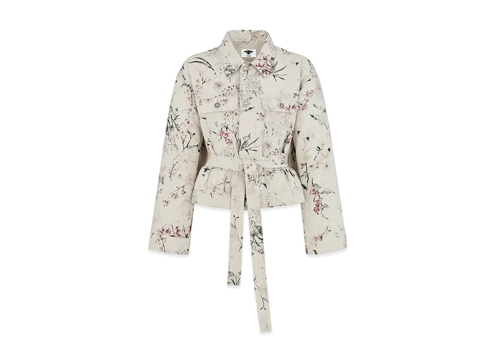 Dior Women's Short Belted Jacket Cotton Denim with Millefiori Motif "Multicolor/Beige"