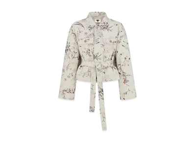 Dior Women's Short Belted Jacket Cotton Denim with Millefiori Motif "Multicolor/Beige"