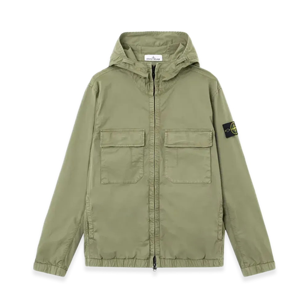 Stone Island Hooded Jacket In Stretch Organic Cotton Twill "Green"