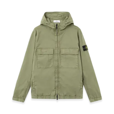 Stone Island Hooded Jacket In Stretch Organic Cotton Twill "Green"