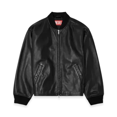 Diesel L-Khat Waxed-Leather Bomber Jacket "Black"