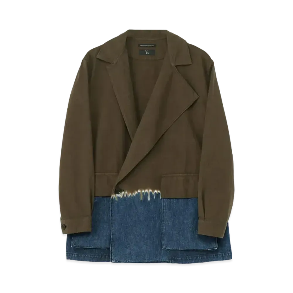 Yohji Yamamoto Y's 10oz DENIM DISCHARGE TIE DYE GUSSET POCKET SHORT JACKET "Khaki"
