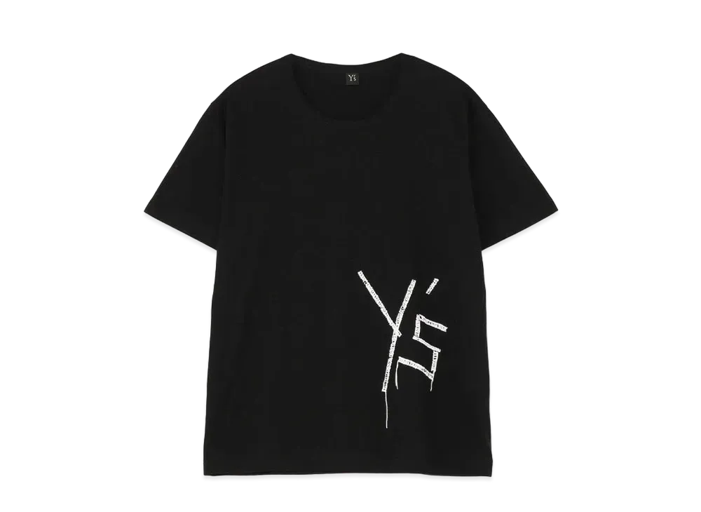 Yohji Yamamoto Y's EMBROIDERY FIRE PRINT ROUND NECK SHORT SLEEVE "Black"