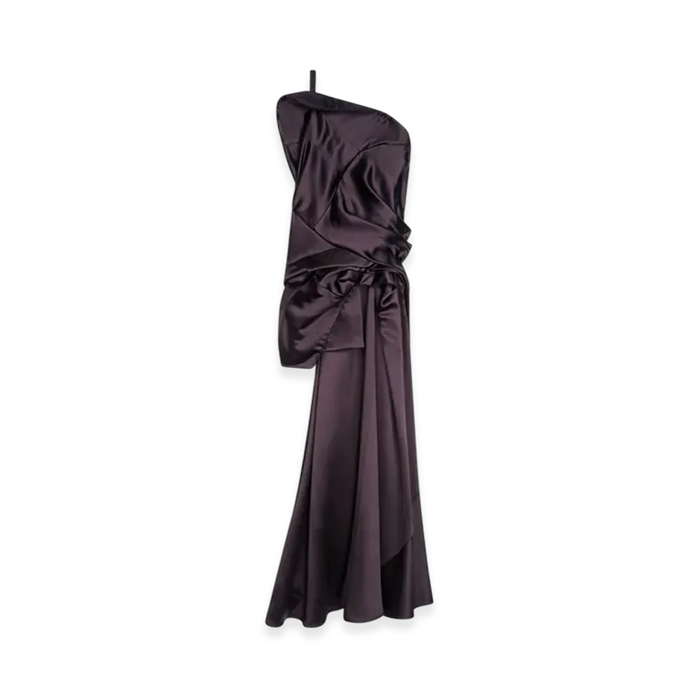 DRIES VAN NOTEN Women's Draped Viscose Satin Top "Dark purple"