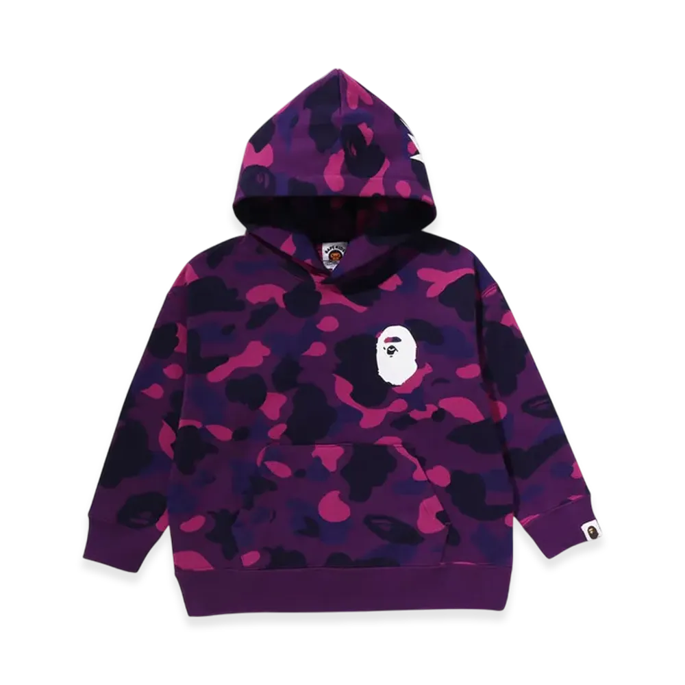 A BATHING APE Color Camo Ape Head Relaxed Fit Pullover Hoodie (Kids) "Purple"