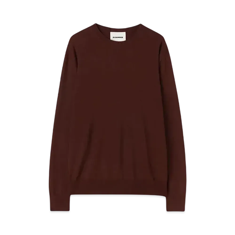Jil Sander Men's Midweight Wool Crew-Neck Sweater "Dark Brown"