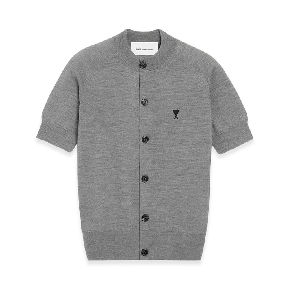 AMI PARIS Wool Short Sleeves Ami De Coeur Cardigan "Grey"