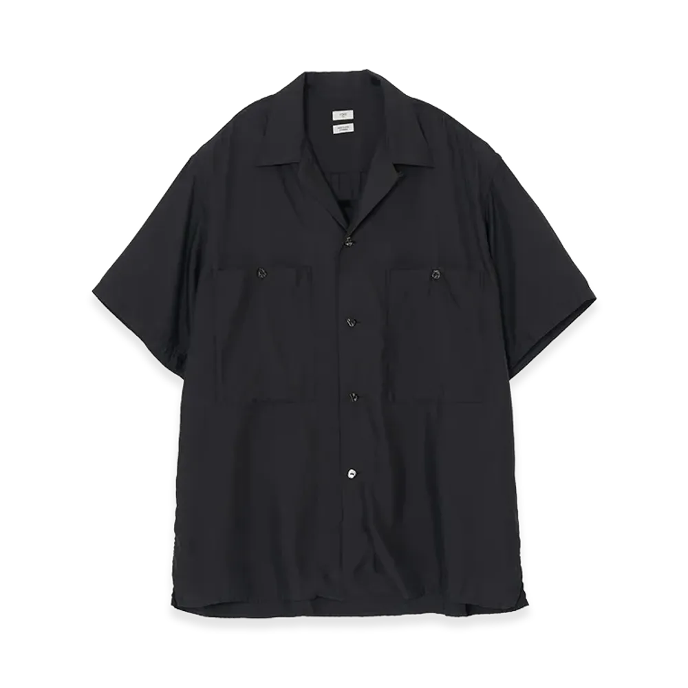 YOKE Cupro Polyester Washable Twill Open Collar Shirt "Black"