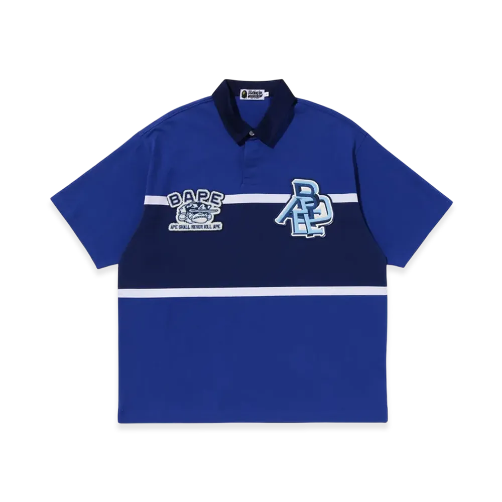 A BATHING APE Color Blocking Oversized Rugby Polo "Blue"