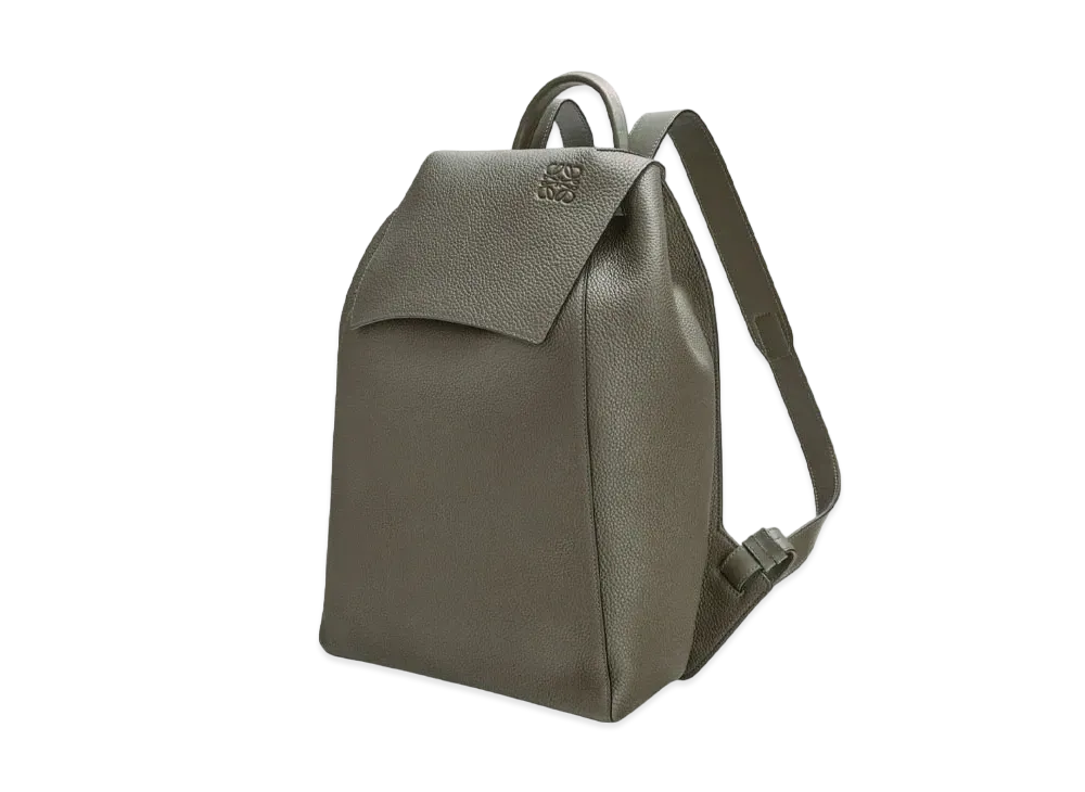 LOEWE Drawstring Backpack In Grained Calfskin "Dark Khaki Green"