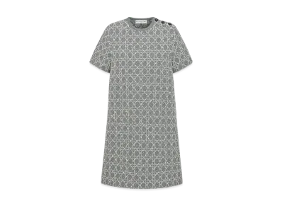 Dior Women's Short Macrocannage Dress Cotton-Blend Tweed Knit with Metallic Thread "Gray/Silver"