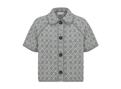 Dior Women's Macrocannage Short-Sleeved Jacket Cotton-Blend Tweed Knit with Metallic Thread "Gray/Silver"
