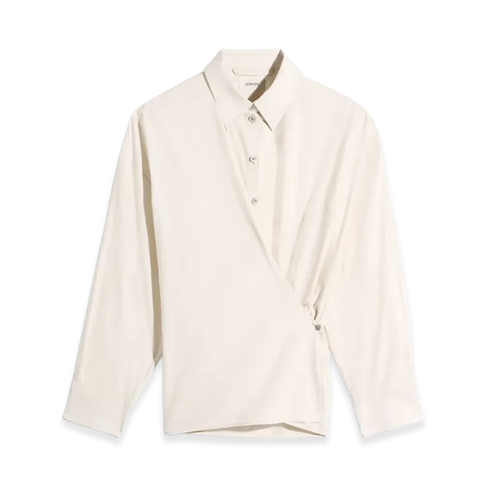 LEMAIRE Women's Twisted Washed Cotton Silk Straight Collar Shirt "Light Cream"