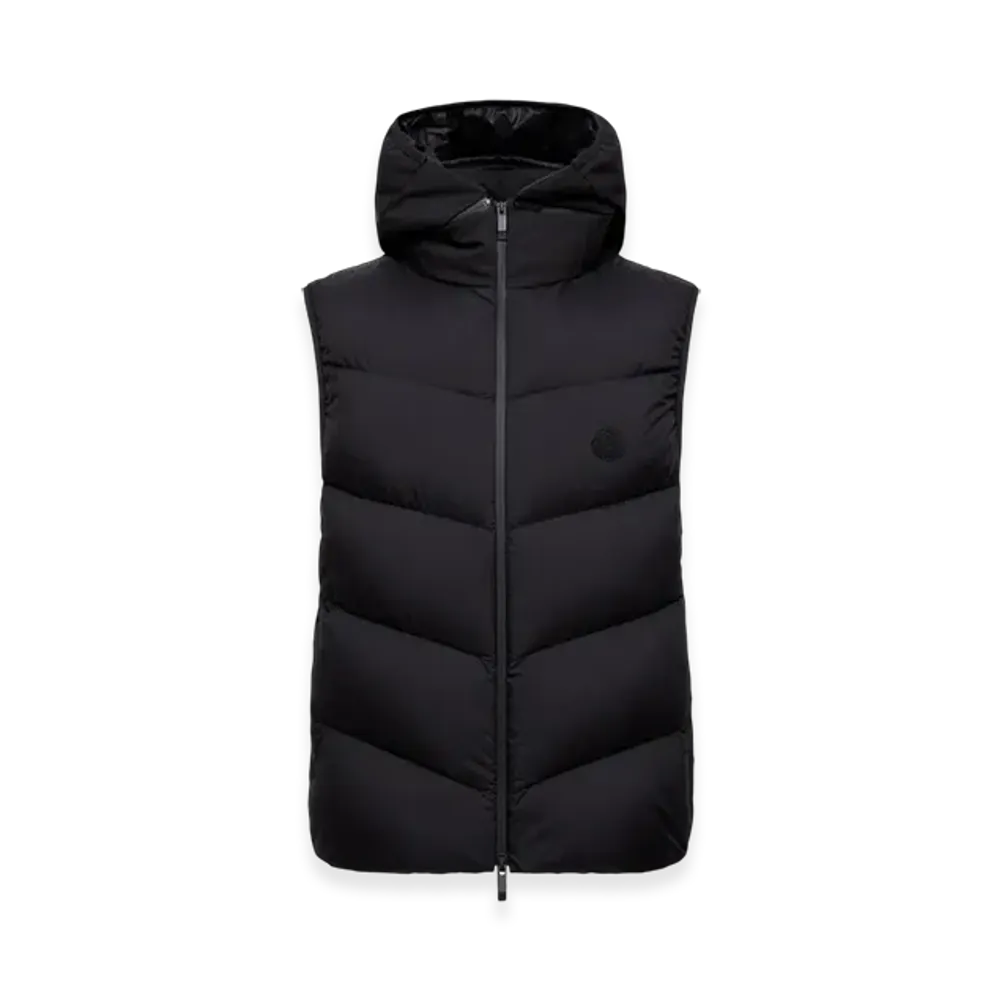 MONCLER Guersac Diagonal-Quilted Hooded Down Gilet "Black"