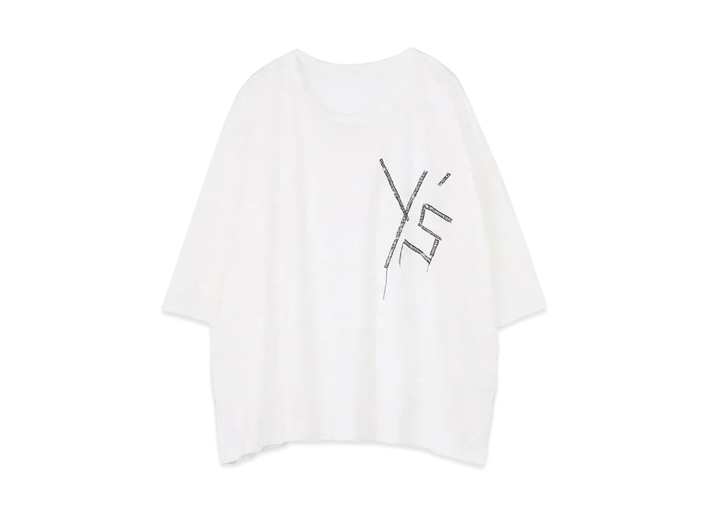 Yohji Yamamoto Y's EMBROIDERY FIRE PRINT BIG/T "White"