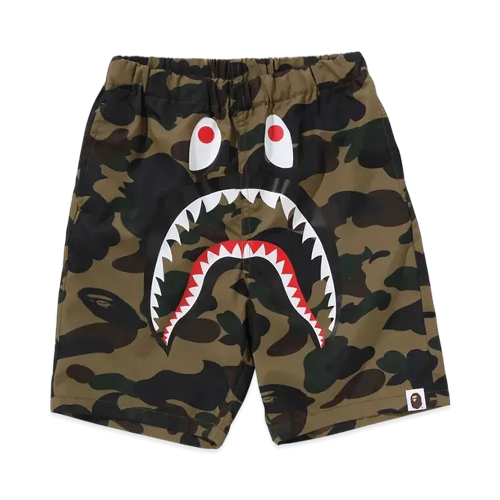 A BATHING APE 1ST Camo Shark Beach Shorts "Green"