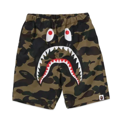 A BATHING APE 1ST Camo Shark Beach Shorts "Green"