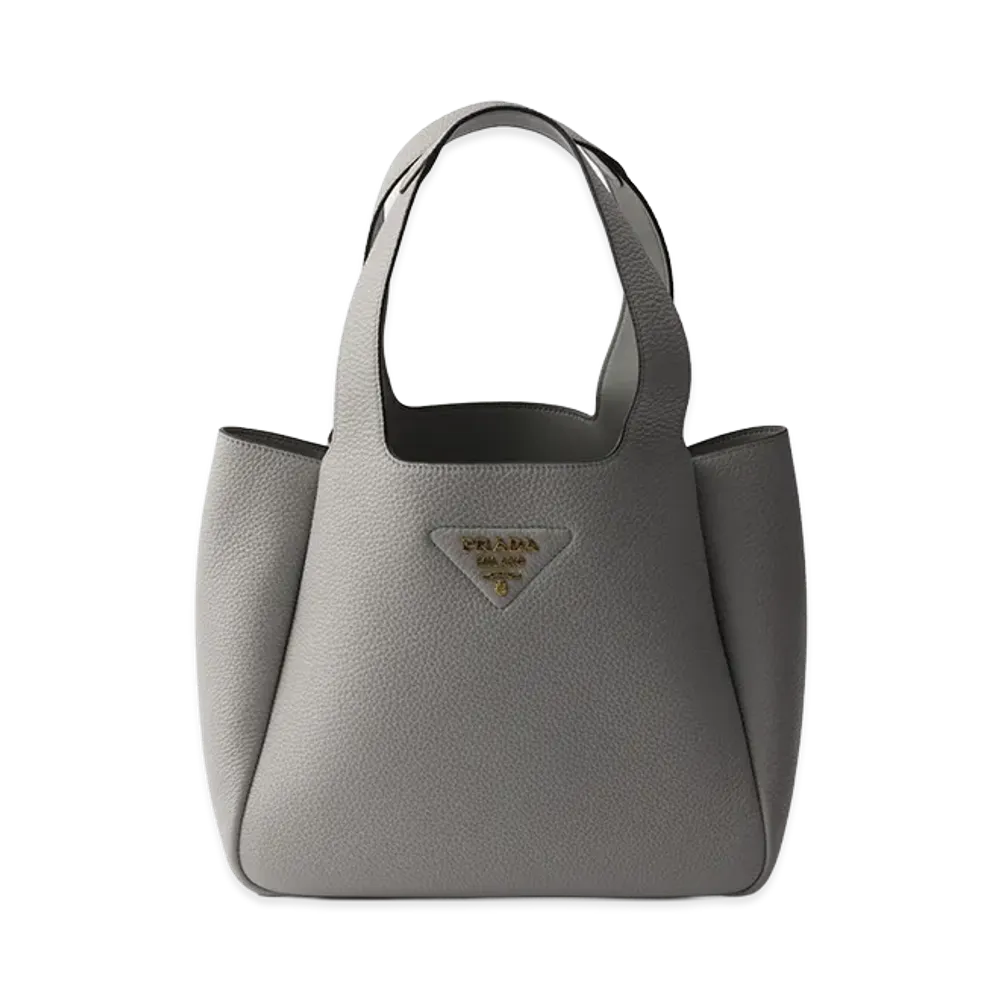 PRADA Small Leather Tote Bag "Granite Grey"