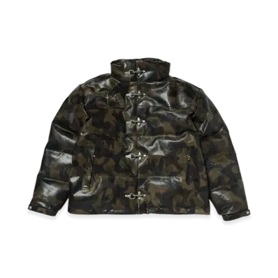 THUG CLUB Camo Leather Puffer Jacket "Dark Camo"