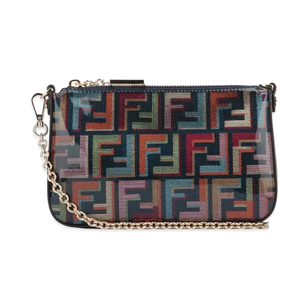 FENDI Women's Glazed FF Fabric Baguette Pouch With Chain "Multicolor"