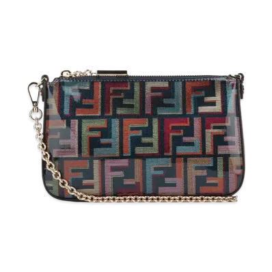 FENDI Women's Glazed FF Fabric Baguette Pouch With Chain "Multicolor"
