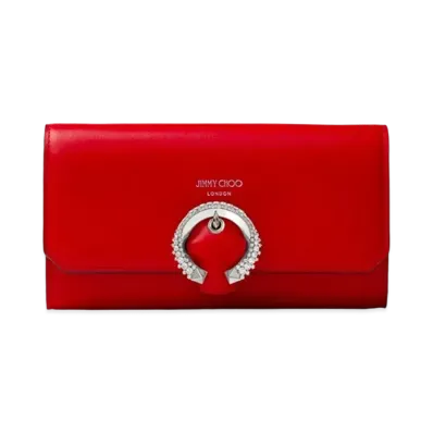 Jimmy Choo Wallet W/Chain Smooth Calf Wallet With Crystal Buckle "Royal Red"