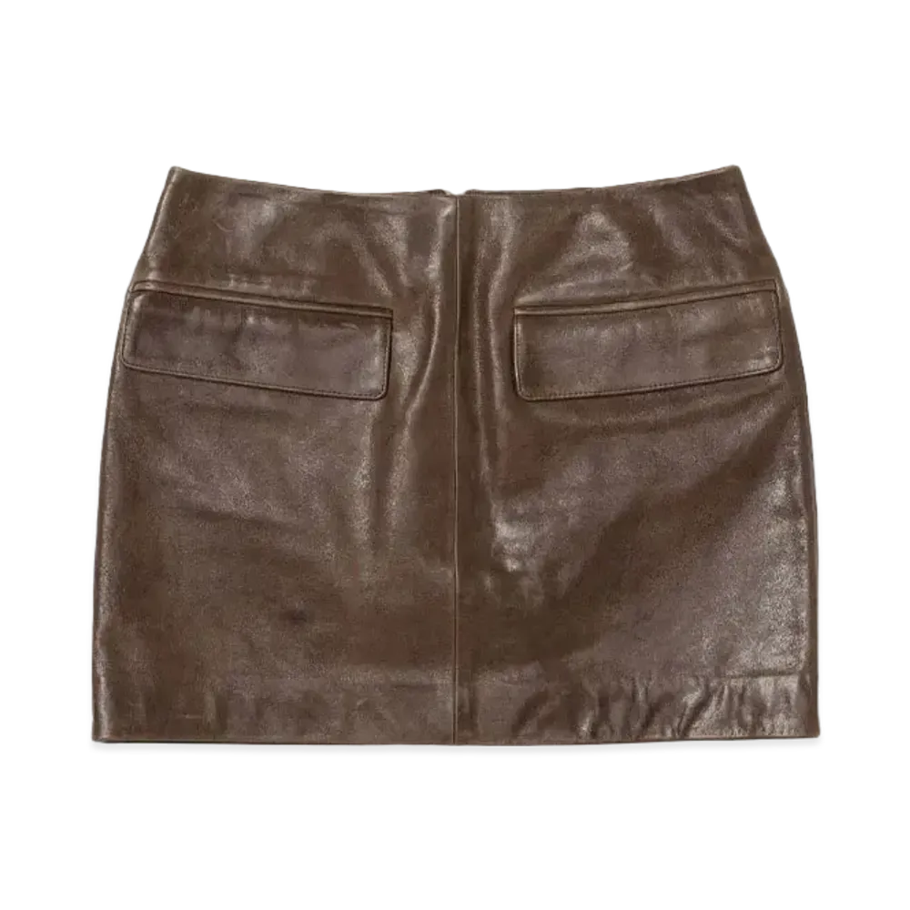 AURALEE Heavy Lamb Leather Mini Skirt "Dark Brown"