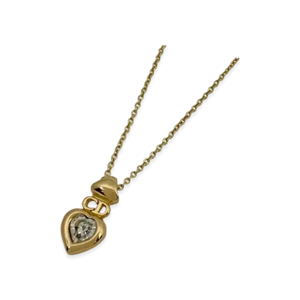 Dior CD Logo Rhinestone Heart Necklace "Gold"
