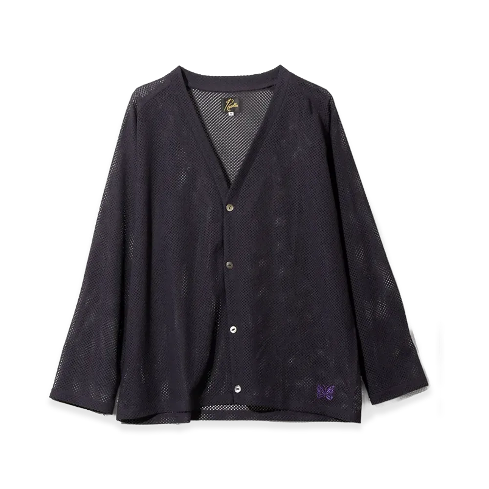 NEEDLES V-Neck Cardigan - Geometric Raschel Lace "Eggplant"