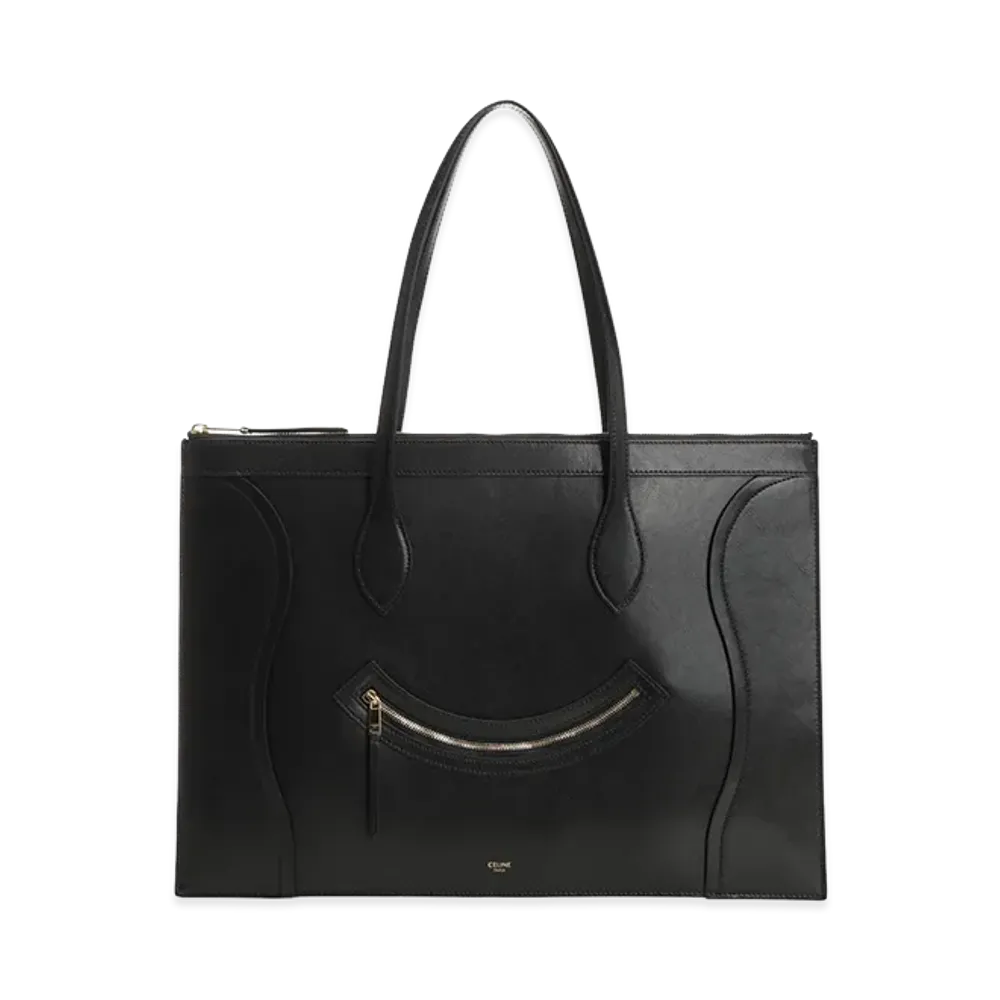 CELINE Women's Flat Cabas Luggage Glossy Calfskin "Black"