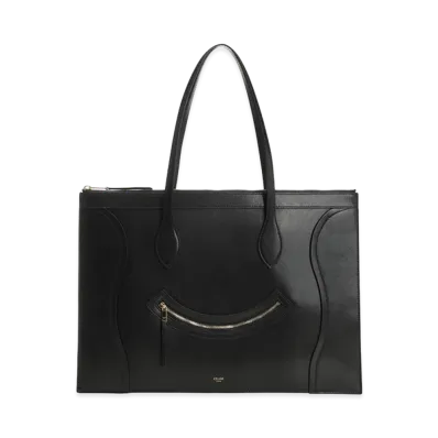 CELINE Women's Flat Cabas Luggage Glossy Calfskin "Black"