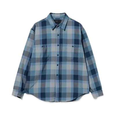 BEAMS Check Mini Regular Collar Shirt "LightIndigo"
