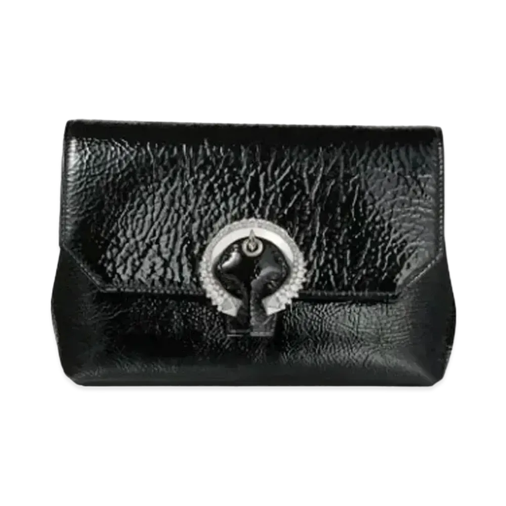 Jimmy Choo Soft Madeline Patent Textured Leather Mini Bag With Crystal Buckle "Black"
