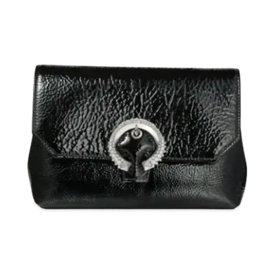 Jimmy Choo Soft Madeline Patent Textured Leather Mini Bag With Crystal Buckle "Black"