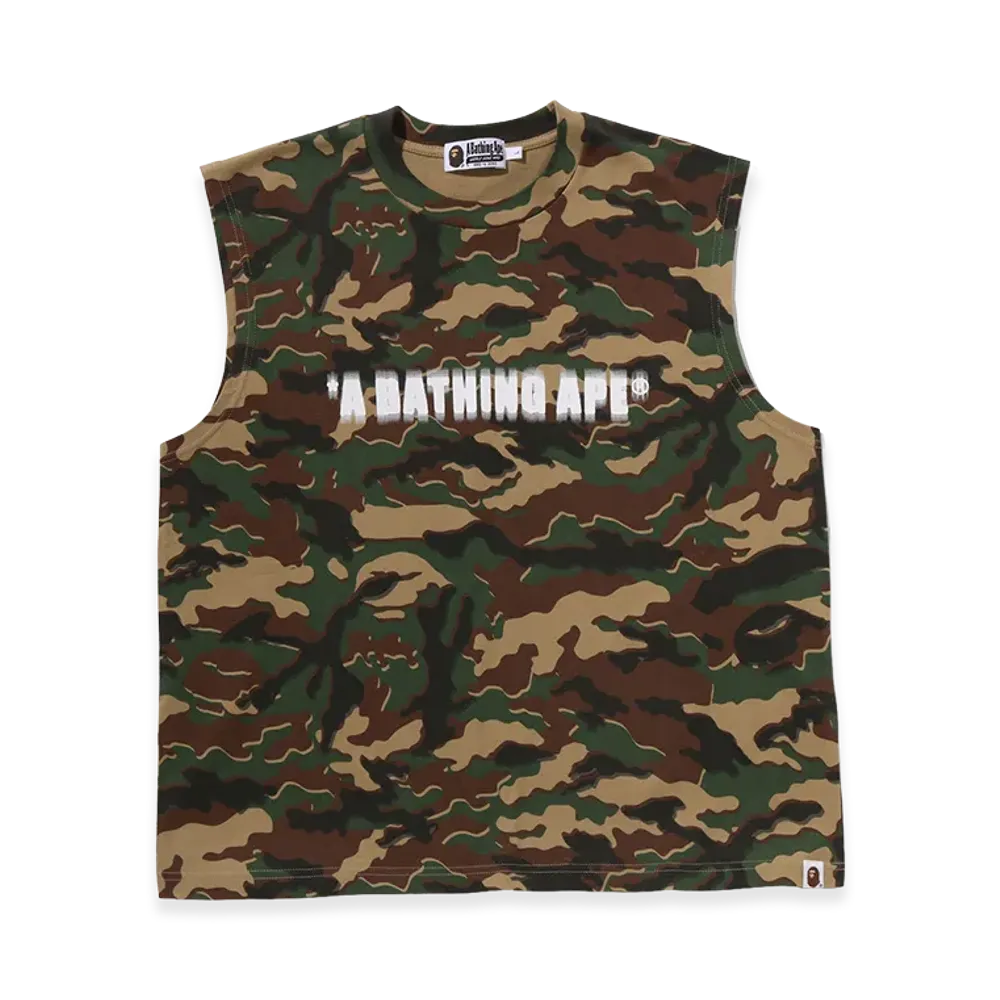 A BATHING APE Glitch Woodland Camo Heavy Wash Bathing Ape Crroped Fit Tank Top "Green"