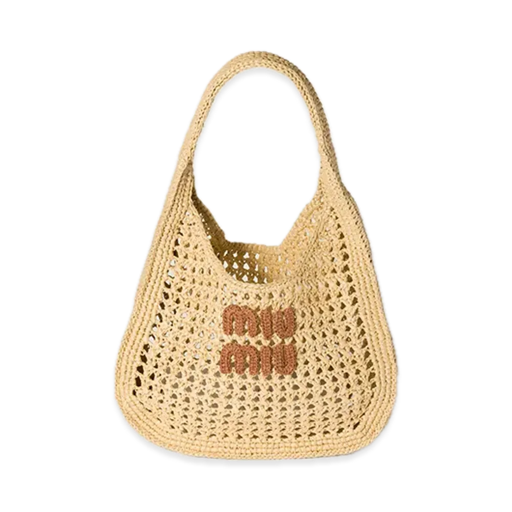 MIU MIU Raffia-Effect Woven Hobo Bag "Beige"