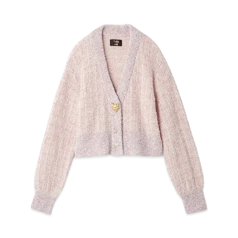 FURFUR x Philly chocolate Cat Button Tweed Cardigan "Pink"