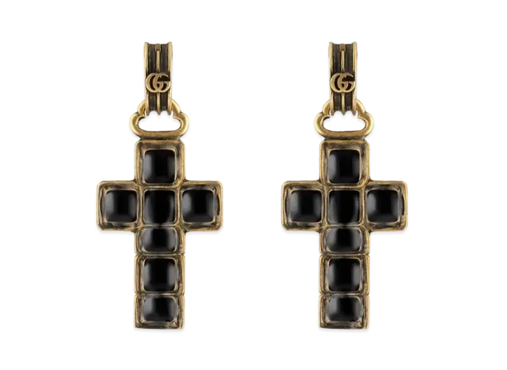 GUCCI Cross Pendant Earrings "Black"