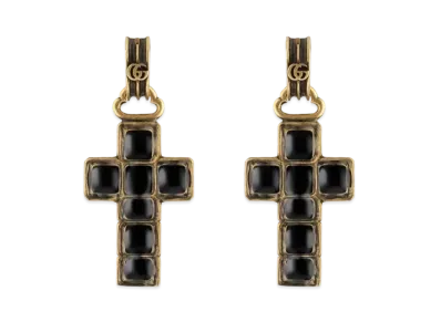 GUCCI Cross Pendant Earrings "Black"
