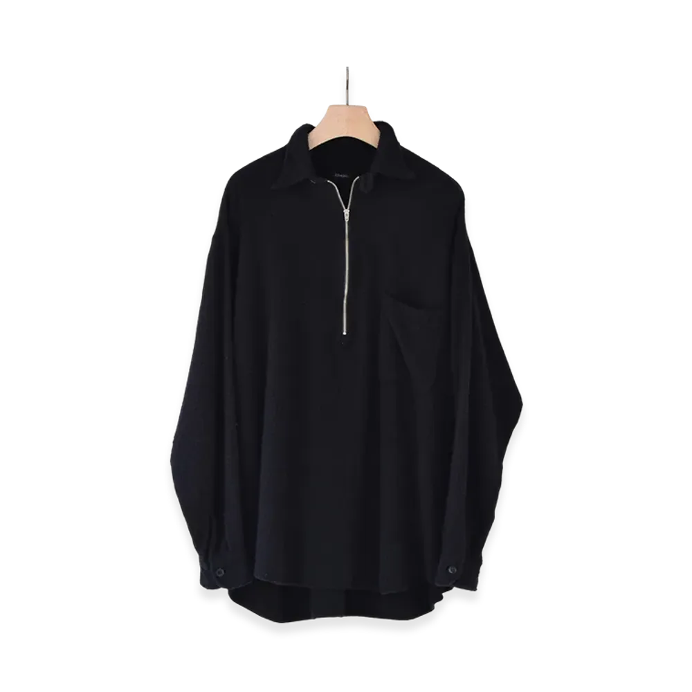 COMOLI Milled Wool Half-Zip Shirt "Navy"