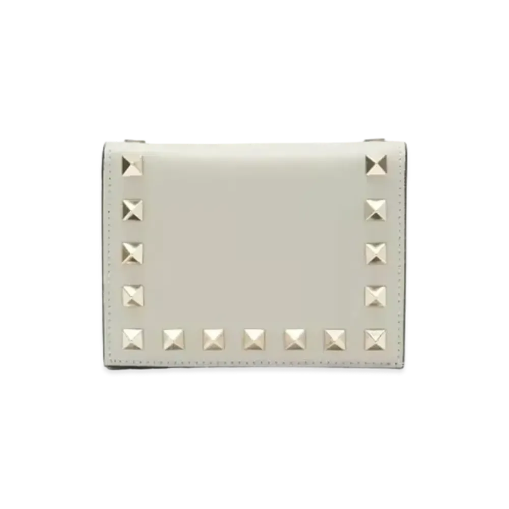 Valentino Rock Studs Calfskin Small Wallet "Opal Gray"