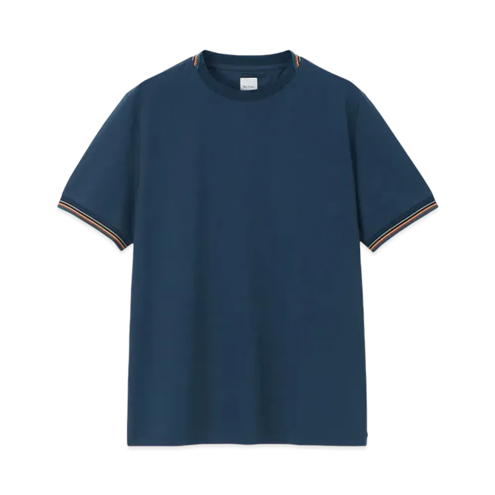 Paul Smith Signature Striped Rib Short Sleeve Cut And Sew "Navy"