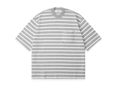 everyone High-Gauge Cotton Border Short Sleeve Tee Shirt "Gray/White"