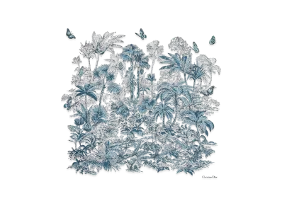 Dior Dioriviera Toile de Jouy Palms 90 Square Scarf Silk Twill "White/Navy Blue"